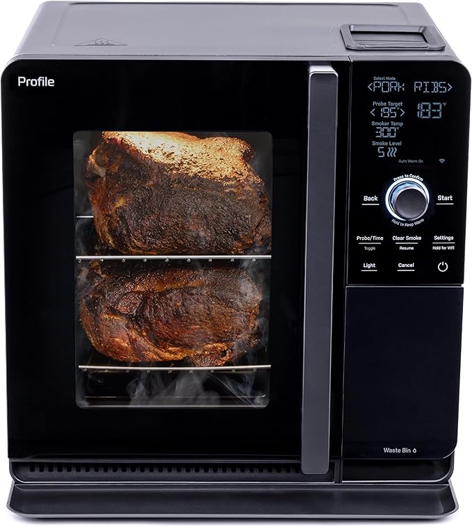 GE Profile™ Smart Indoor Pellet Smoker with Active Smoke Filtration 5 Smoke Control Settings WiFi Connected Electric Countertop BBQ Appliance Black