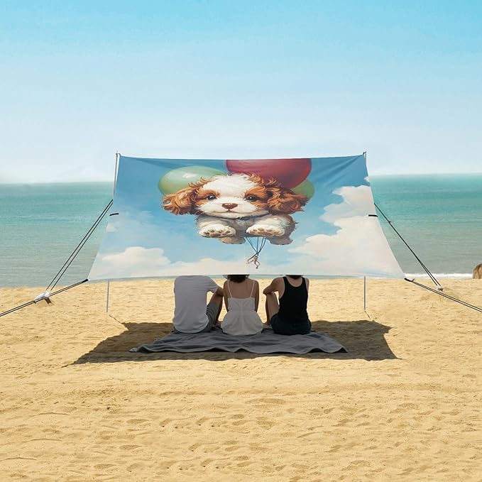 ALAZA Cute Puppy Balloon Beach Tent Sun Shelter Portable Canopy Sunshade for Outdoor Camping Picnics Backyard Fun 10x9 ft