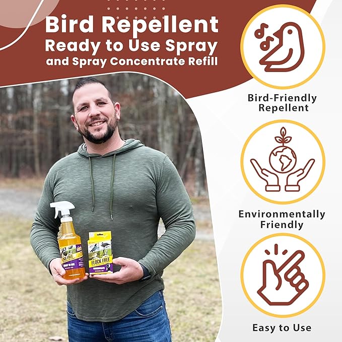 Bird Repellent Spray Bundle Ready to Use Bird Spray 32oz + Concentrate 4oz Refill