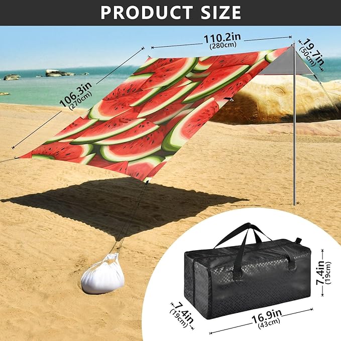 ALAZA Cut Watermelon Pattern Beach Tent Sun Shelter Portable Canopy Sunshade for Outdoor Camping Picnics Backyard Fun 10x9 ft