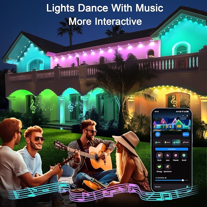 iYogaled 150ft Permanent Outdoor Christmas Lights for House Smart RGB+IC+Warm to Cool White LED Eave Lights with App Control IP65 Outside Light Compatible with Alexa Google Assistant