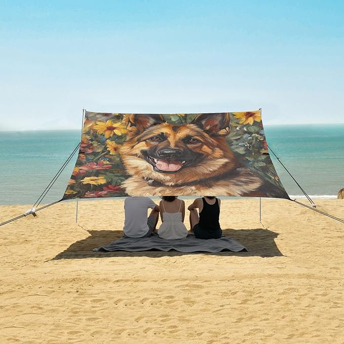 ALAZA German Shepherd in Garden Beach Tent Sun Shelter Portable Canopy Sunshade for Outdoor Camping Picnics Backyard Fun 10x9 ft