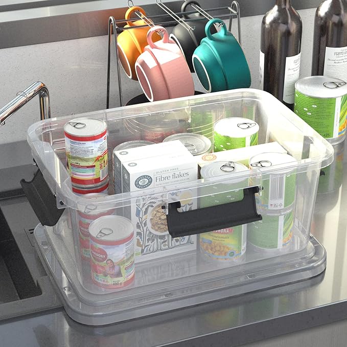 10 Liter Plastic Airtight torage Conatiner 6 Pack Clear Boxes with Seal Circle/Latch Lids