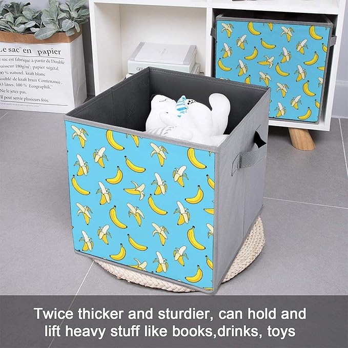 Foldable Storage Bins with Handles Cute Banana Sturdy Collapsible Cube Box for Organizing Blankets Towels Toys Ideal for Home &amp Closet Use