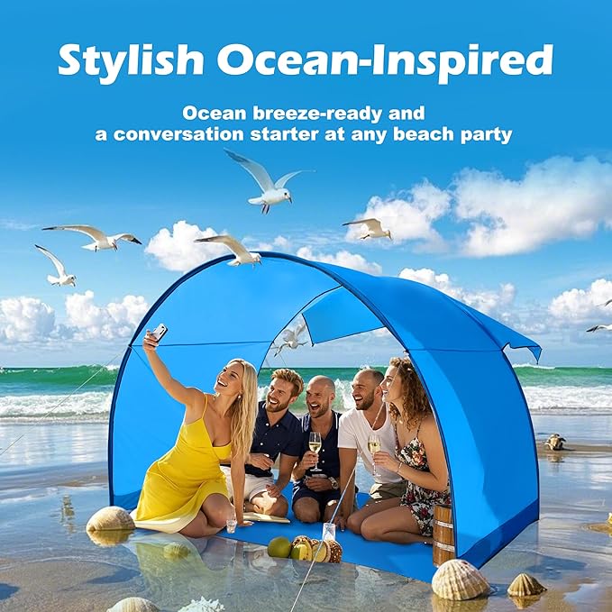 Family Beach Tent Shelter with Floating Design Quick Setup &amp Stylish Look Perfect for 5-6 People Windproof Easy to Set-Up