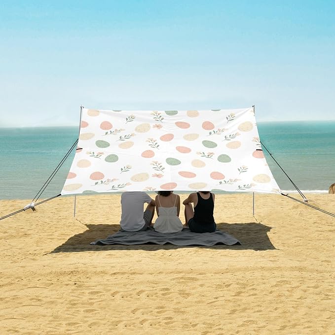 Beach Canopy with Windproof Ropes &amp Sandbags Beach Tent Sun Shade Sun Shelter for Camping Trips Fishing Backyard Fun or Picnics Easter Egg