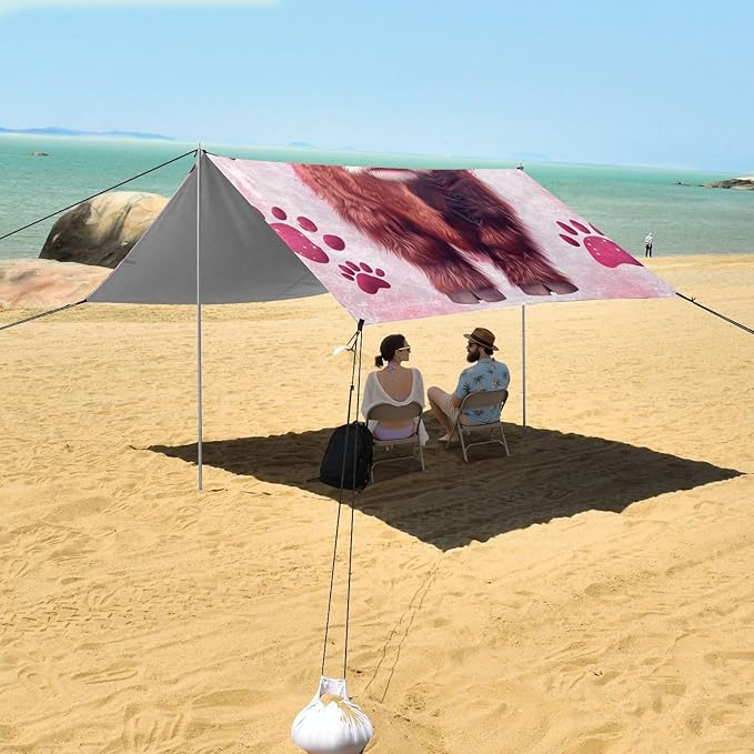 ALAZA High and Low Cattle Footprints Heart Beach Tent Sun Shelter Portable Canopy Sunshade for Outdoor Camping Picnics Backyard Fun 10x9 ft