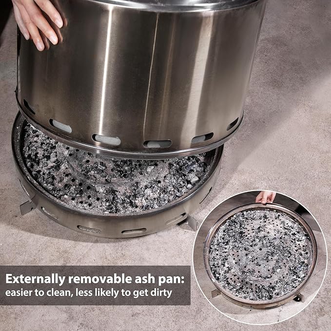 ROOMTEC 19.5 Smokeless Fire Pit Portable Wood Burning Firepit with Stand and Bag Easy Clean Bonfire with Removable Ash Pan Low Smoke Fireplaces for Camping Patio and Outside