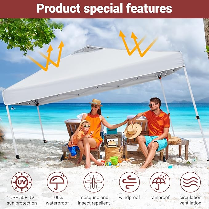 Easy One-Push Setup Pop Up Canopy Tent 10x10ft – Waterproof Outdoor Shelter Portable Gazebo with Wheeled Bag Includes Side Wall Ideal for Camping Patio Parties