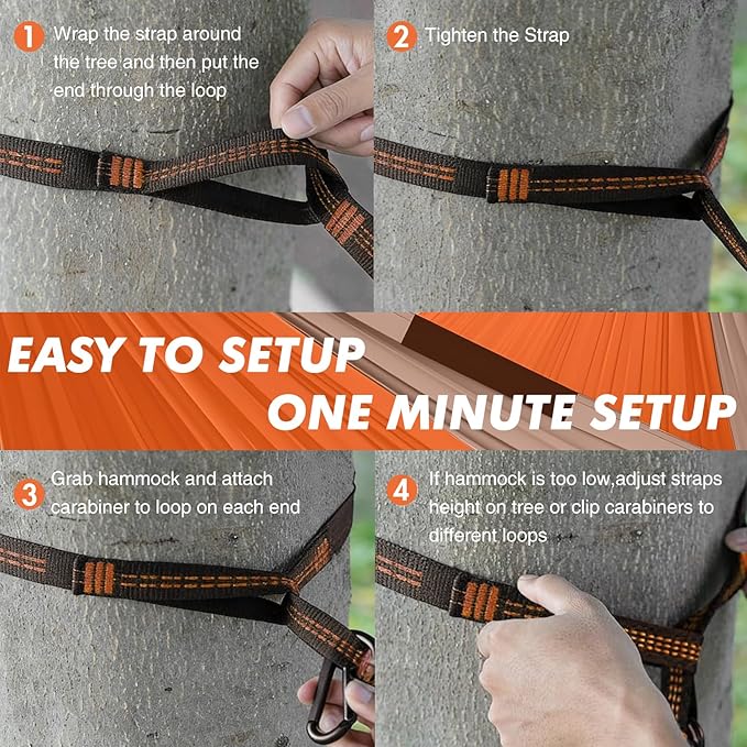 Durable Camping Hammock – 500lbs Portable Hammock Nylon Camping Hammock Chair - Double with Tree Straps - Portable for Travel Backpacking Hiking Outdoors Camping Gear