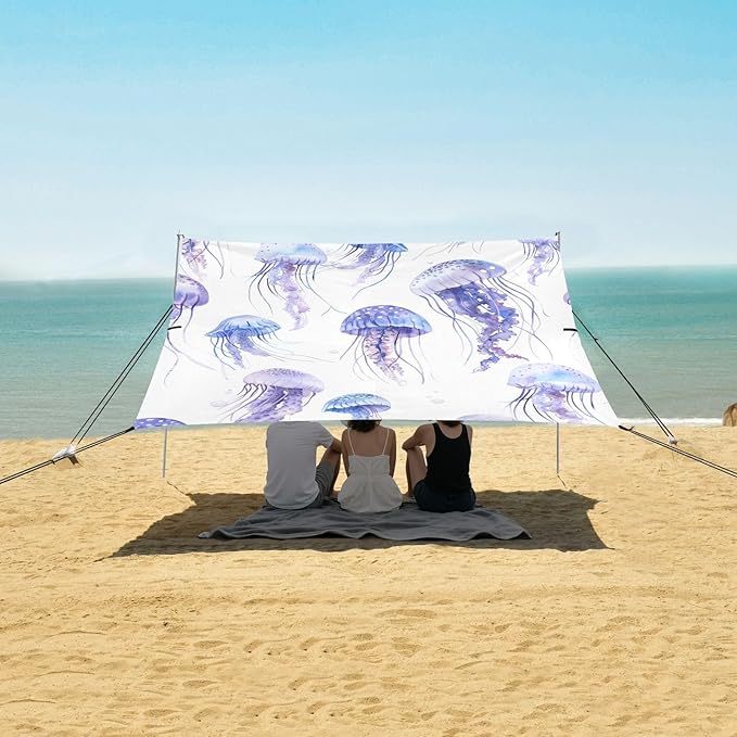 ALAZA Jellyfish Watercolor Hand Drawn Beach Tent Sun Shelter Portable Canopy Sunshade for Outdoor Camping Picnics Backyard Fun 10x9 ft