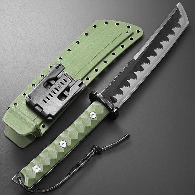 GTK33 Fixed Blade Knife AUS-10 Steel Blade Full Tang Nylon Fiberglass Handle Cool Style Knifes for Outdoor Camping Hunting Collection (Green)