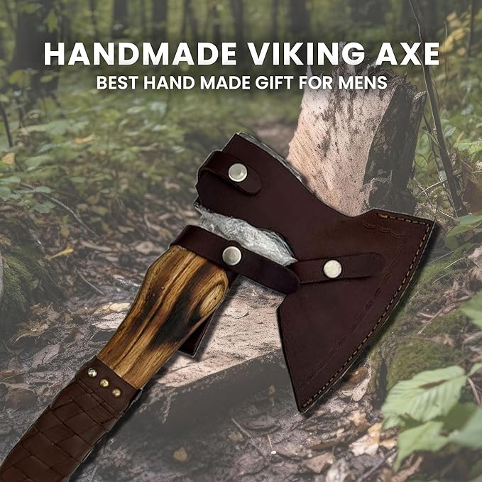 Handmade Viking Axe with Pure Leather Sheath | Real Handmade Outdoor Hunting OR Camping | Viking Gifts for Men (Yellow)