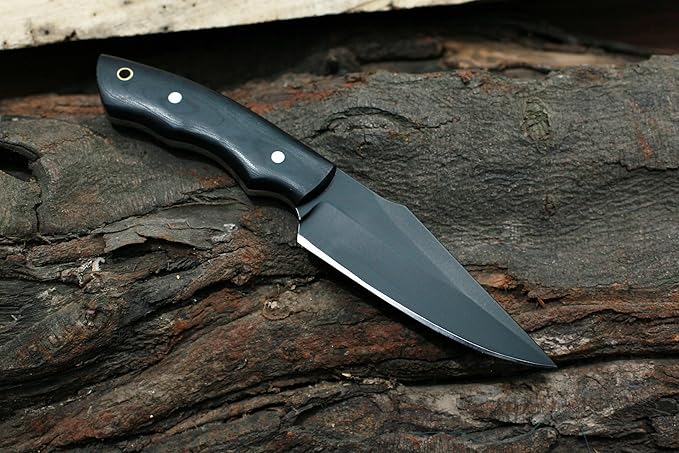 GCS Custom Handmade BLACK G10 Handle Survival Tactical Hunting Knife D2 Tool Steel with Brown Leather Right or Left Hand Horizontal Fixed Blade Knife Sheath GCS247