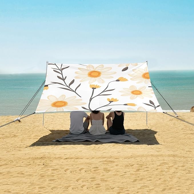 ALAZA Cute Daisy Floral Flower Beach Tent Sun Shelter Portable Canopy Sunshade for Outdoor Camping Picnics Backyard Fun 10x9 ft