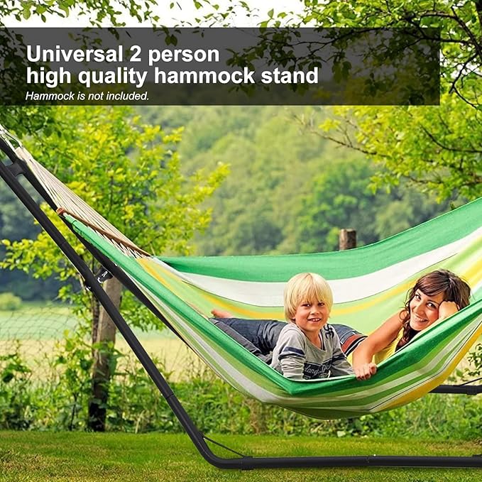 Hammock Stand Steel Hammock Frame Heavy Duty 550 LBS Capacity 2Person Fits Hammocks 9 to 14 Ft Portable Hammock Rack Adjustable Universal for Indoor Outdoor Backyard Camping Use