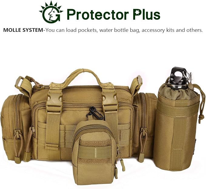 Protector Plus Tactical Fanny Pack Military Assault Waist Bag Hip Belt MOLLE Sling Army Lumbar Gear Pouch EDC Camera Handlebar Range Bags (Patch Included)