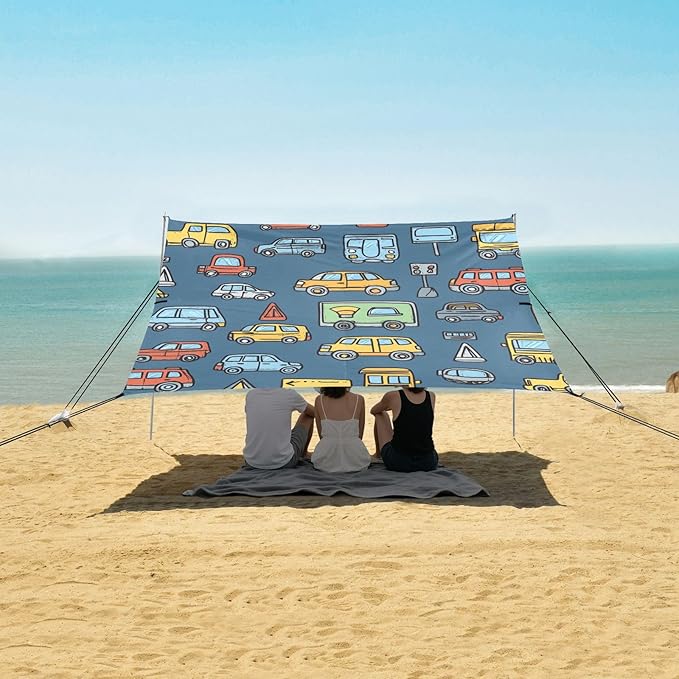 ALAZA Traffic Signs Cartoon Transportation Cars Beach Tent Sun Shelter Portable Canopy Sunshade for Outdoor Camping Picnics Backyard Fun 10x9 ft