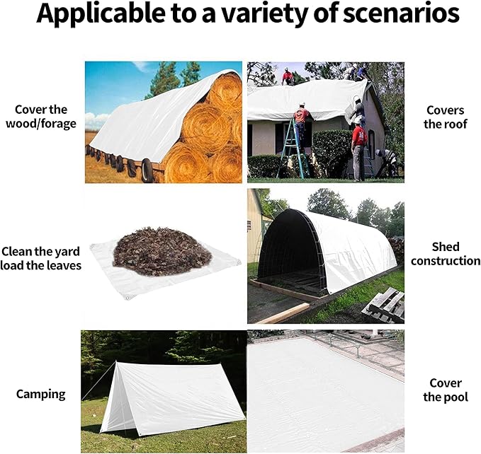 TARPAL 10x20 Feet White Tarp Waterproof Multipurpose Protective Cover All Purpose Outdoor Poly Tarps Cover for Shed Camping FarmFirewood BoatOutdoor Furniture Roof Waterproofing