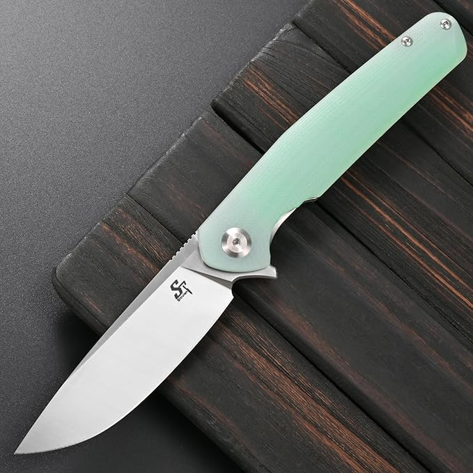 Sitivien ST102 Folding Knife D2 Steel Blade+G10 Handle Pocket Knife EDC Tool Knife for Outdoor Camping Hunting Survival (Turquoise) …