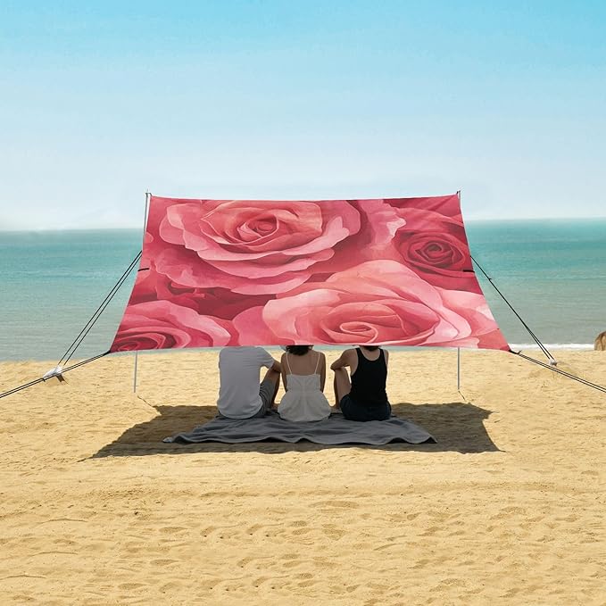 ALAZA Red Rose Seamless Beach Tent Sun Shelter Portable Canopy Sunshade for Outdoor Camping Picnics Backyard Fun 10x9 ft
