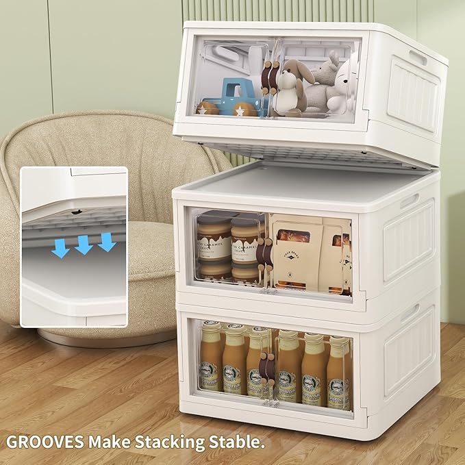 5 Storage Bins with 5 Lids78 Qt White Closet Organizers and Storage 3 Packs Stackable Bins with WheelsDouble Door Collapsible Storage Bins for Home and OfficeClear White Door