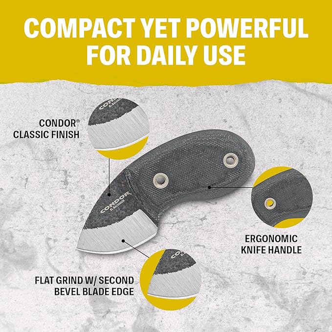 Condor Tool &amp Knife Tortuga Neck Knife | 1075 High Carbon Steel Belt Knife with a Micarta Handle | Fixed Blade Knife Necklace with a Kydex and Paracord Sheath | 1.43in Blade | 3.18oz