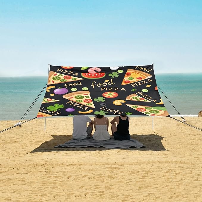ALAZA Pizza Vegetables Pattern Beach Tent Sun Shelter Portable Canopy Sunshade for Outdoor Camping Picnics Backyard Fun 10x9 ft
