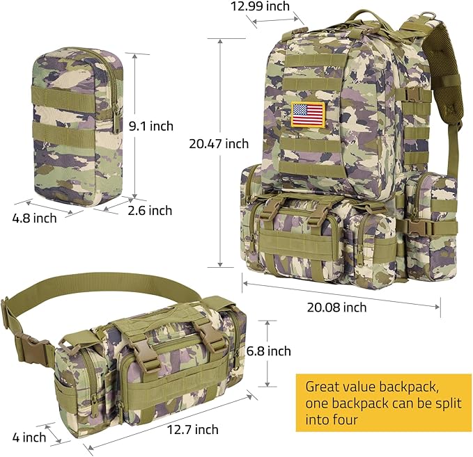 CVLIFE Tactical Backpack Military Army Rucksack 60L Large Assault Pack Detachable Molle Bag Auriclash