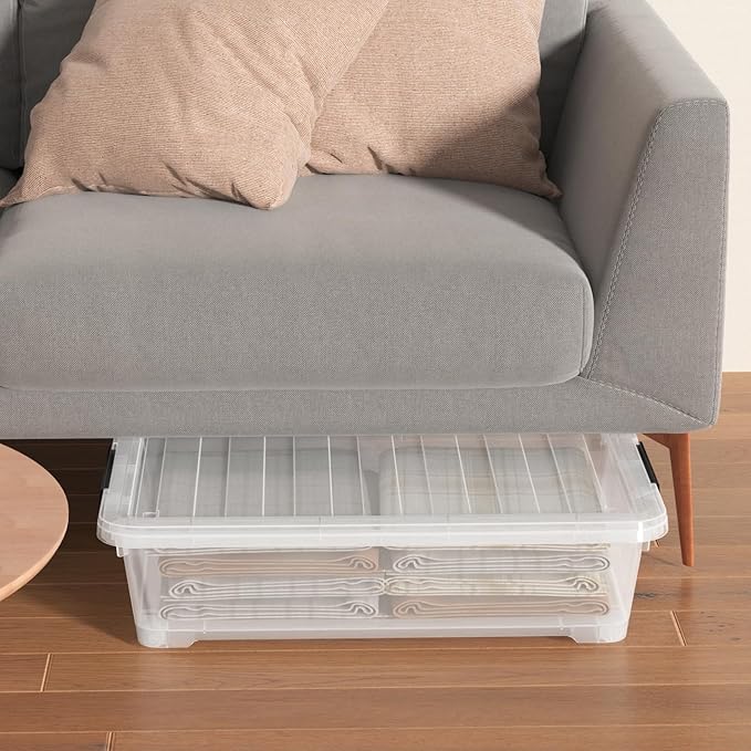 40 Quarts Clear Stackable Underbed Box Shallow Underbed Bins with Wheels Set of 3