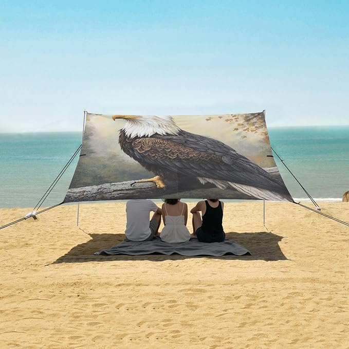 ALAZA Bald Headed Eagles on The Tree Beach Tent Sun Shelter Portable Canopy Sunshade for Outdoor Camping Picnics Backyard Fun 10x9 ft