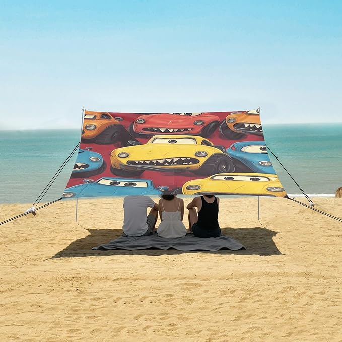 ALAZA Vintage Funny Cars Beach Tent Sun Shelter Portable Canopy Sunshade for Outdoor Camping Picnics Backyard Fun 10x9 ft