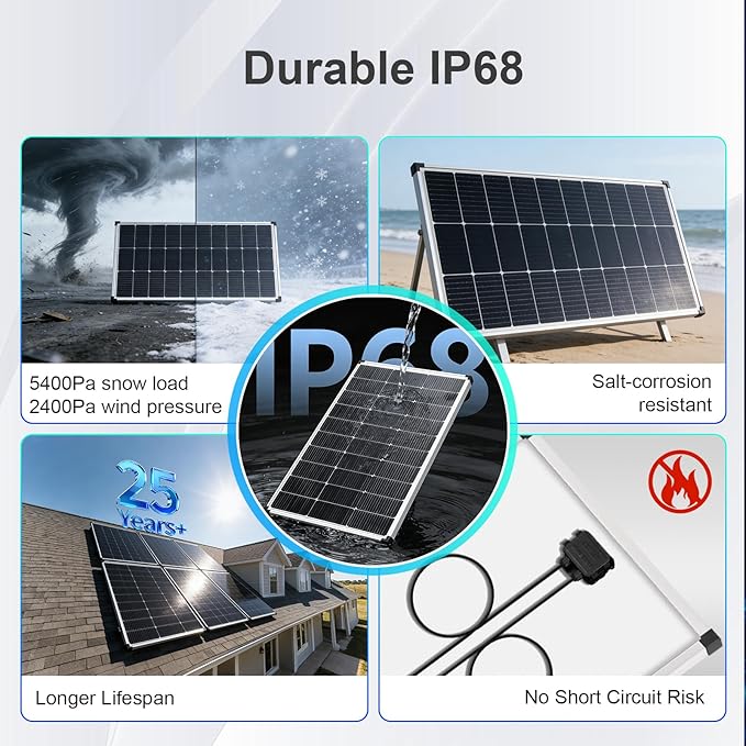 Solar Panels 200 Watt 2PCS 100 Watt Solar Panel 18V N-Type 16BB Grade A+ Cells 25% High-Efficiency 120 Watt Peak Solar Panel for RV Marine Rooftop Farm Battery and Other Off-Grid Applications