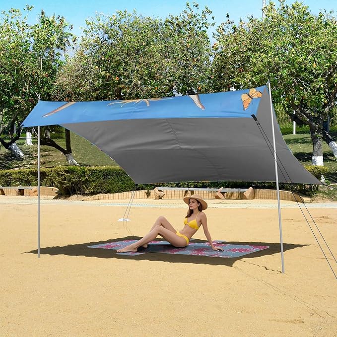 ALAZA Highland Cattle Running Among The Flowers Beach Tent Sun Shelter Portable Canopy Sunshade for Outdoor Camping Picnics Backyard Fun 10x9 ft
