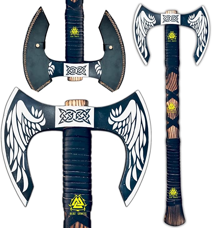 OLDZ CRAFTZ-Handmade Two handed large Berserker Axe Large Norse AxeScandinavian Style Viking Double Sided Axe Dane Axe double headed ax Functional Viking Battle Birthday Gift
