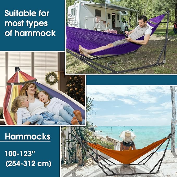 Tranquillo Collapsible Hammock Stand Folding Camping Hammock and Stand 600 lbs Capacity Double Hammock Stand for 2 Persons Heavy Duty Folding Hammock for Indoor Outdoor Quick Assembly Purple