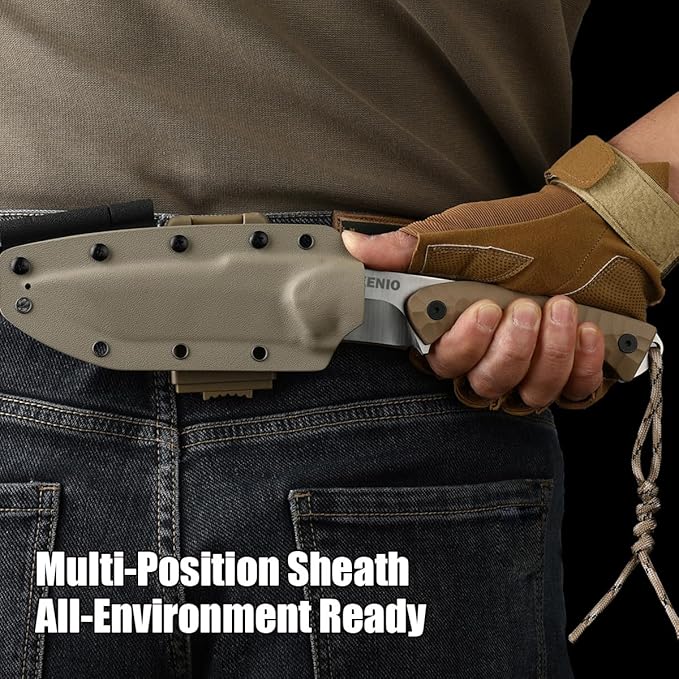 VG-10 Steel Survival Knife with G10 Handle &amp K-Sheath - 10 Tactical Outdoor Knife Fire Starter Kit Multi-Position Carry