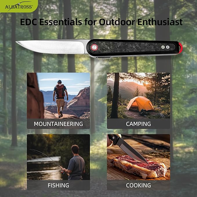 Executive Fathers Day Gift Men's EDC Folding Knife 3.3” Satin D2 Blade Black Aluminum &amp Carbon Fiber CNC Machined Reversible Clip Premium Case