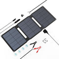 FlexSolar 28W Foldable Solar Panel Trickle Charger Maintainer Kits - 12V DC &amp QC3.0 USB Output with Built-in Controller Includes Cigarette Lighter Alligator Clips O-RingsOBDII Connector