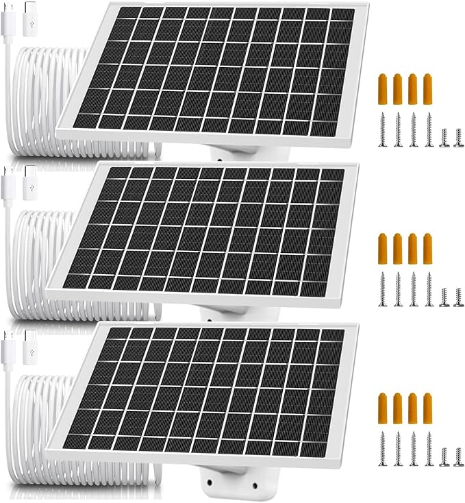 3 Pack 7W Solar Panel Charger Compatible with SimpliSafe Outdoor Camera/Simplisafe Series 2 Wyze Battery Cam Pro Cam Outdoor V1 V2 Camera Solar Panel with Micro USB USB C Adapter IP65 Waterproof