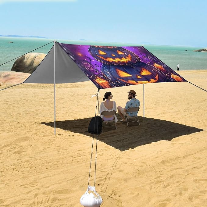 ALAZA Three Pumpkins Beach Tent Sun Shelter Portable Canopy Sunshade for Outdoor Camping Picnics Backyard Fun 10x9 ft