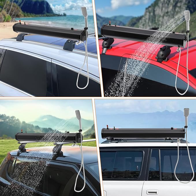 8 Gallon Solar Camping Shower - Pressurized Water Tank for Vehicle Truck RV &amp Beach Roof Rack Mount with Handheld Showerhead &amp Long Hose for Outdoor Adventures