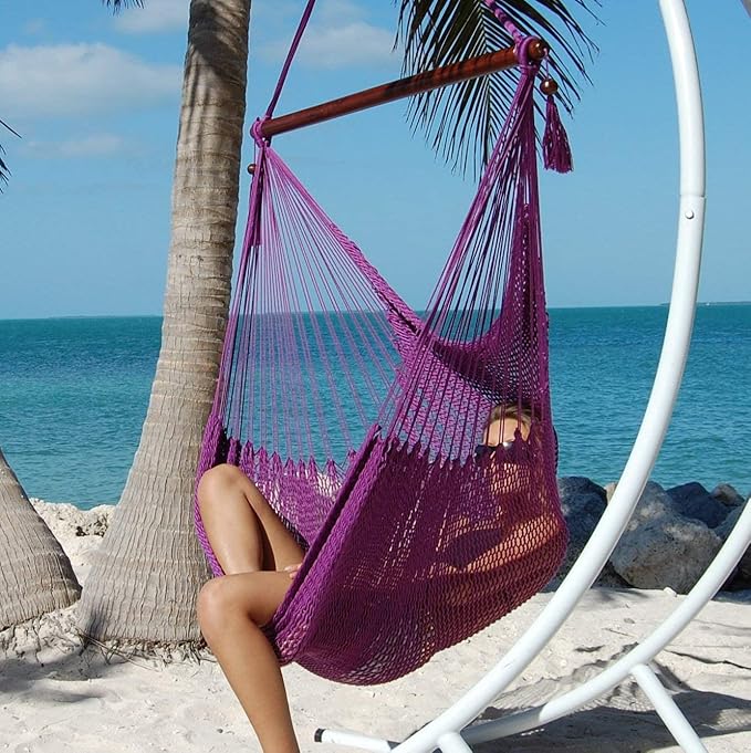Large Caribbean Hammock Chair - 48 Inch - Polyester - Hanging Chair - Purple