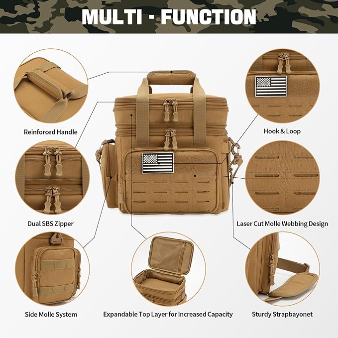 QT&ampQY Tactical Lunch Box for Men Expandable 18L Heavy Duty Military Insulated Cooler Bag Leakproof Thermal Lunch Bag for Work Camping Outdoor Picnic Pail Adult Meal MOLLE Webbing Khaki