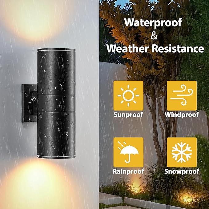VINYAO Modern Cylinder Wall Lights 11.8 Up and Down Lights Matte BlackDusk to DawnOutdoor Wall LightWaterproofPorch Light Outdoor Light for PatioGarageDoorway