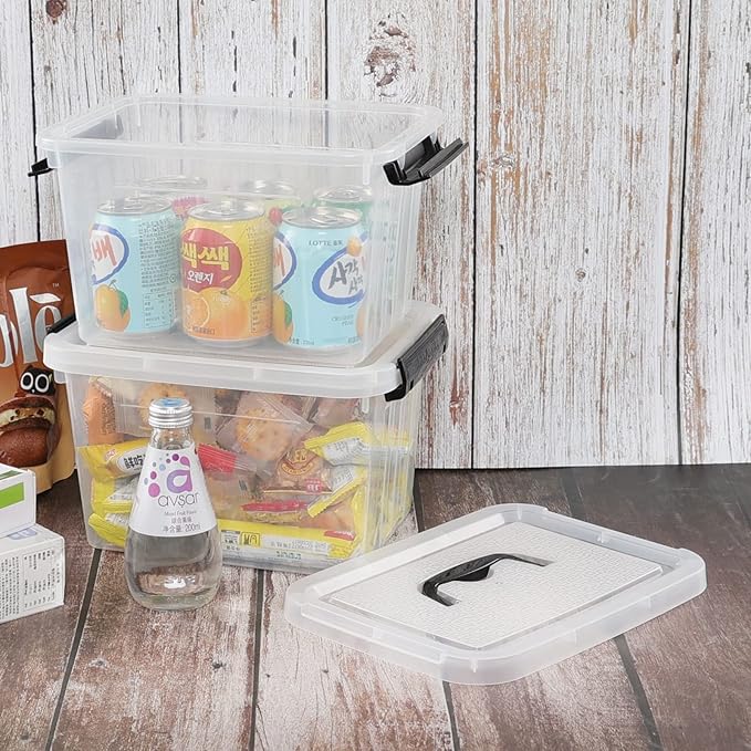 Ramddy 6 Quart Plastic Latching Storage Bin 4 Pack See Through Clear Container Box with Lid