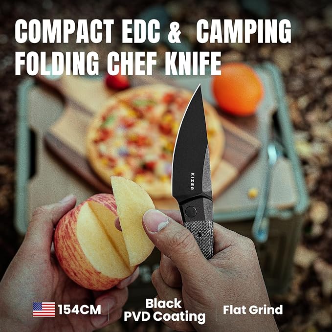 Kizer Mini Momo EDC Pocket Knife 3.2” 154CM Blade Pocket Folding Knife with Aluminum+Micarta Handle Front Flipper EDC knife with Pocket Clip for Men Women Camping Hunting Survival Knives V3663C2