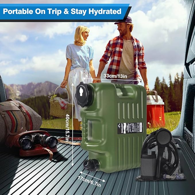 Digury Portable Camping Shower with 5 Gallon Water Jug 6000mAh Rechargeable Outdoor Camping Shower Kit IPX7 Waterproof Pump BPA Free Water Containers Camp Essentials