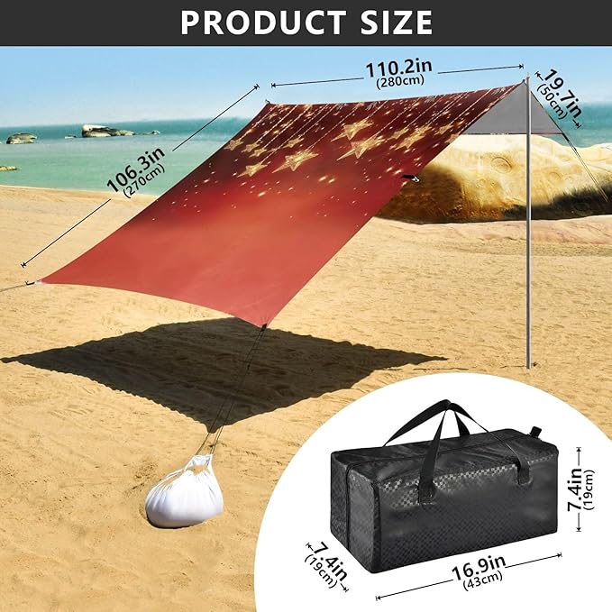 ALAZA Little Star Red Christmas Ball Beach Tent Sun Shelter Portable Canopy Sunshade for Outdoor Camping Picnics Backyard Fun 10x9 ft