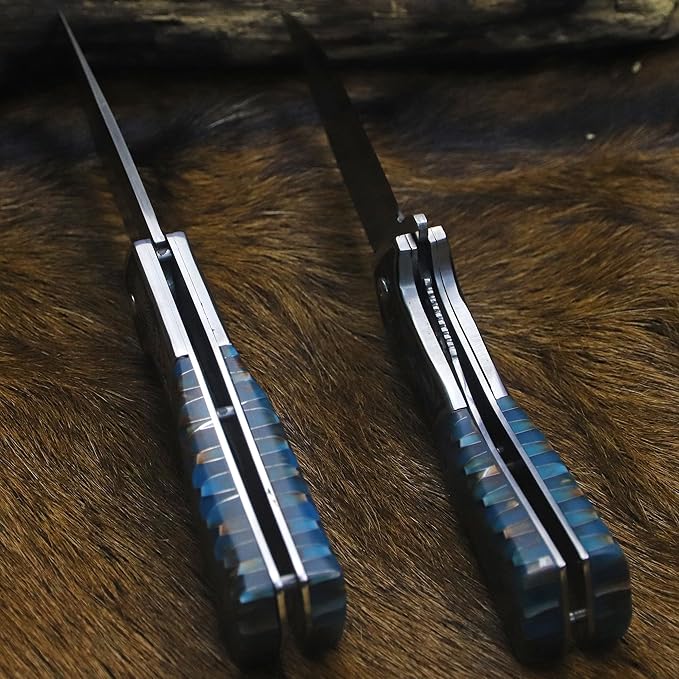 BA-KOR B21A Devil Tiger (XL) 248mm Damascus pocket knife featuring stainless steel and resin aluminum honeycomb-pattern handle &amp(5.9IN) cerium igniter suitable for both men and women as a campin